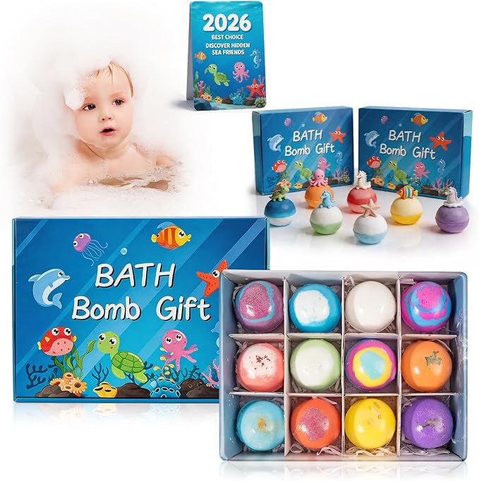 2PCS Bath Bombs with Toys Inside for Kids Toddler 1-3 Fizz Bathbombs Surprise Natural Organic Bubble Balls Boys and Girls Gifts Bulk Beads Foam Bubbly Ocean Burbujas para Bañera Niños