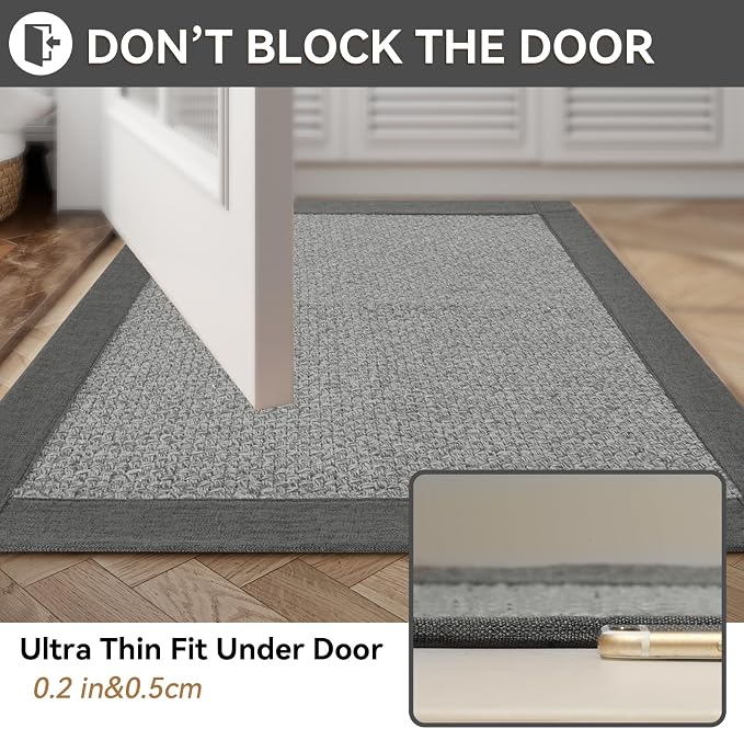 YDKGL Non Slip Bath Mat Bathroom Rugs, Soft Jute-Like Ultra Thin Bath Mats, Rubber Backing Super Absorbent Quick Dry Bath Rug Shower Mat Fit Under Door Bathroom Floor, Machine Washable, Gray 16" x 24"