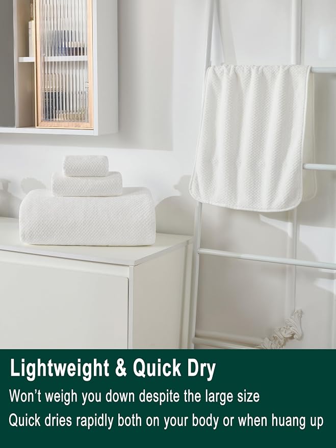 Extra Large Bath Sheets Set 6-Piece, 2 Bath Towels 40x80 Inches, 2 Hand Towels, 2 Washcloths, Soft Absorbent Quick Dry Microfiber Towels for Bathroom Beach Pool Gym Spa, White