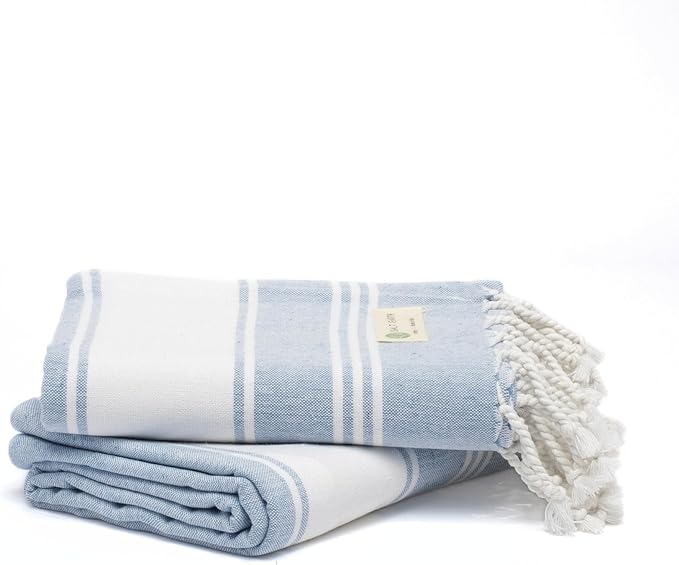 Salt Earth Cotton Turkish Beach Towel (Set of 2, 36"x72") - Soft, Quick Dry, Sand Resistant, Absorbent Towels for Bathroom, Home, Travel, Pool, Spa, Bath, Swim - Beach Towels Oversized (Sky Blue)