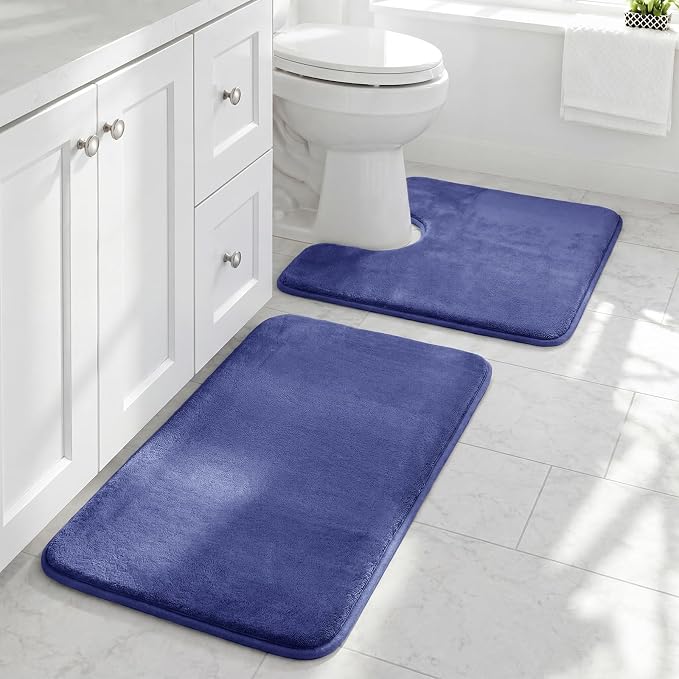 HUXMEYSON Bathroom Rugs Sets 2 Piece, Non-Slip & Quick Dry Bath Mat Set, Ultra Soft Velvet Bath Rugs for Bathroom, Toilet and Shower Floor, Royal Blue