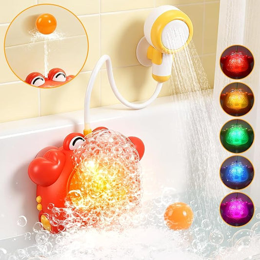Bath Toys for Kids Ages 1-3 4-8 Rechargeable Bath Bubble Machine 2 in 1 with Baby Shower Head Light Up Crab Bath Toys with Colourful RGB Light for Toddler Boys and Girls