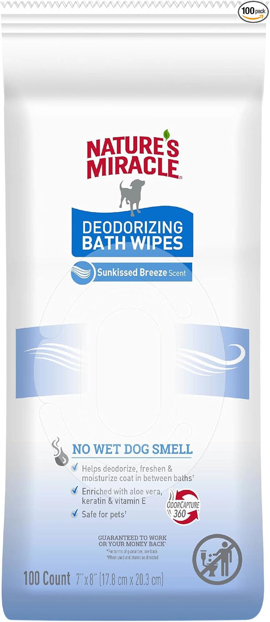Nature's Miracle Deodorizing Bath Wipes Sunkissed Breeze Scent, 100 ct