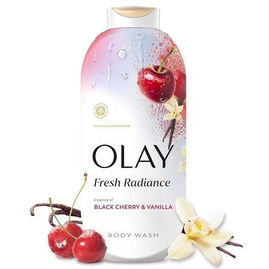 Olay Body Wash for Women, Fresh Radiance, 24/7 Skin-Loving Freshness, Visibly Radiant, Plant Based Cleansers, Vitamin B3 & Antioxidant Blend, For All Skin Types, Black Cherry & Vanilla Scent, 22 fl oz