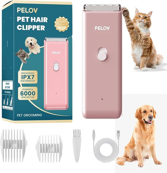 Dog Clipper Pet Grooming Kit Low Noise, Rechargeable Cordless Pet Shaver Waterproof Hair Trimmer for Small, Medium Dogs Cats Animals