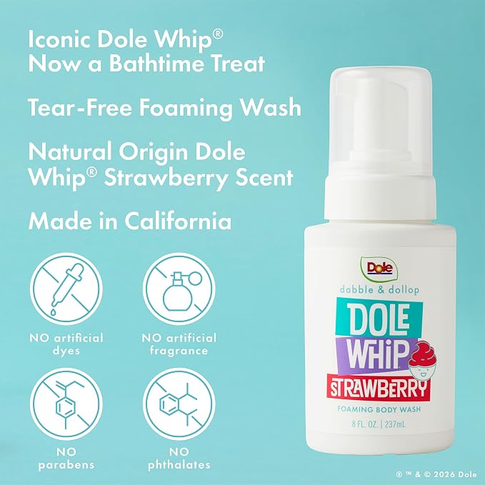 Dabble & Dollop Dole Whip® Strawberry Foaming Body Wash 2-Pack - Natural Origin Scent, Gentle Body Wash for Kids, Toddlers & Family, Sensitive Skin, Sulfate & Paraben Free (8 fl oz, Pack of 2)