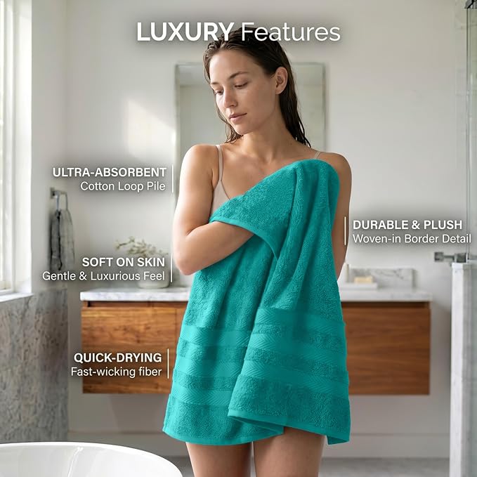 RIVERSIDE Pack of 2 Extra Large Bath Sheets 35 x 70 Inches, 100% Ring Spun Cotton, Hotel Quality, Oversized Bath Towels, Super Soft, Highly Absorbent & Quicker to Dry, Teal