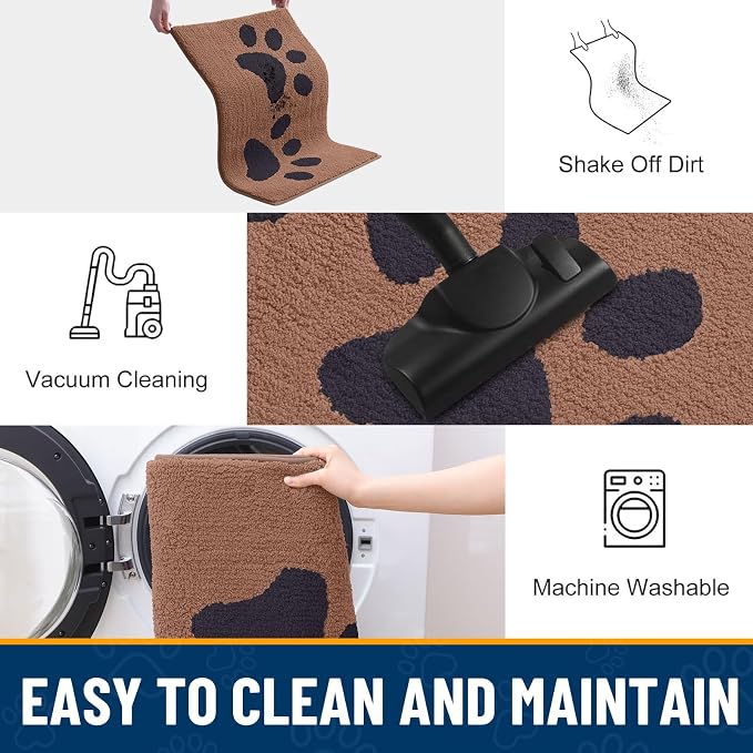 Smiry Dog Door Mat for Muddy Paws, Absorbs Moisture and Dirt, Low-Profile Entryway Mat with Non-Slip Backing, Entry Indoor Outdoor Doormat for Inside Floor (40x32 Inches, Camel and Black, Paw