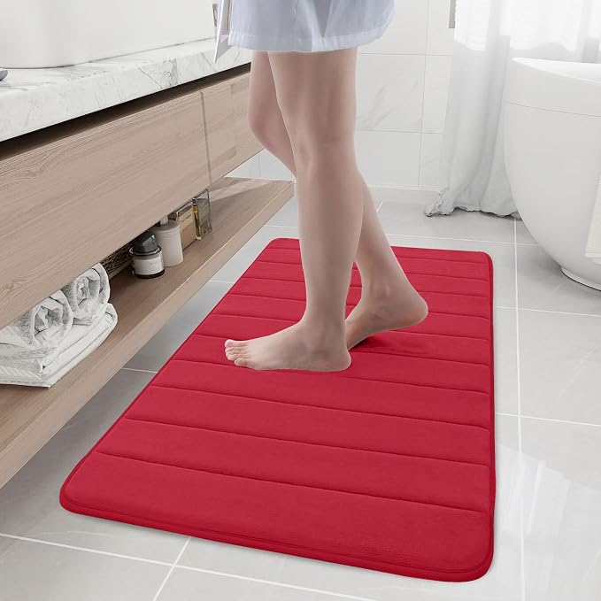 Buganda Memory Foam Bath Mat, 44" x 24", Ultra Soft Bathroom Rugs, Water Absorbent and Machine Washable Bath Rug Runner for Bathroom, Shower, and Tub, Red