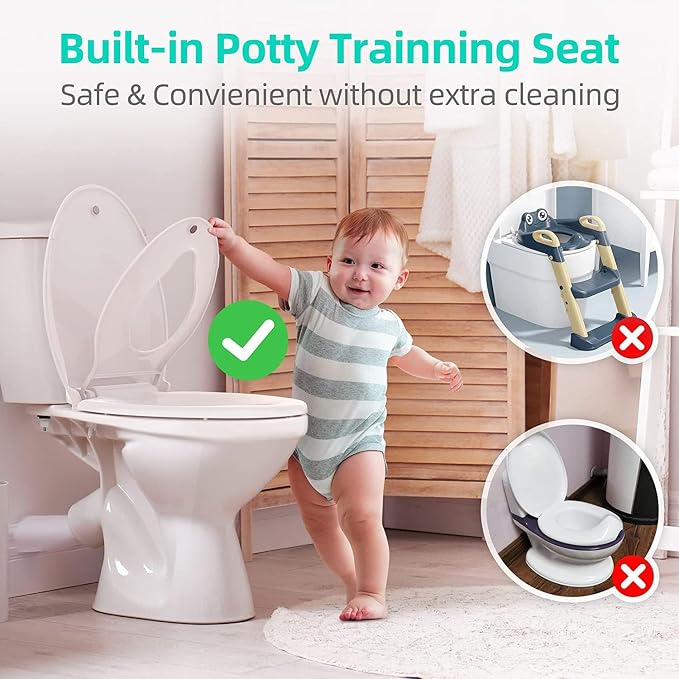Elongated Toilet Seat Adult/Child,Built-In Potty Training Seat, Soft Quiet Close Non-Slip Seat, Easy to Install & Clean,Magnetic Kids Seat and Cover for Elongated Oval Toilets,White