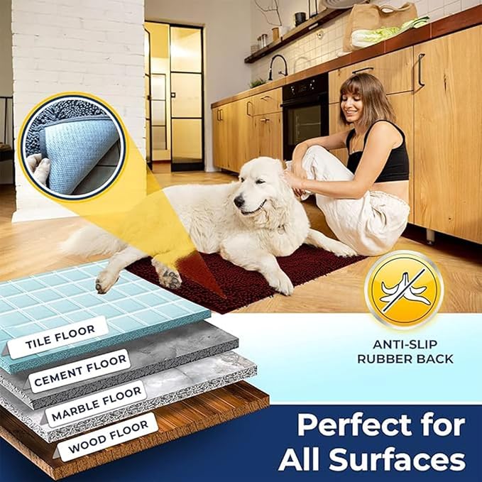 Muddy Mat® | Chenille Bathroom Rugs Quick Dry Microfiber Mats Non Slip Washable, Extra Thick, Soft and Highly Absorbent Bath Mats for Bathroom, Kitchen, and Shower Floor - Red 36"x60"