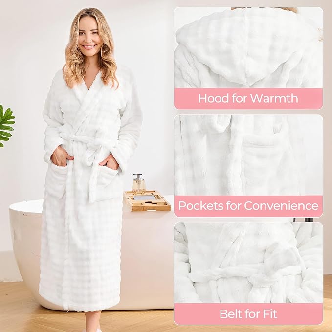 V.&GRIN Women Hooded Towel Robe - Super Absorbent Quick-Dry Soft Long Bathrobe for After Shower Spa Size S-3XL