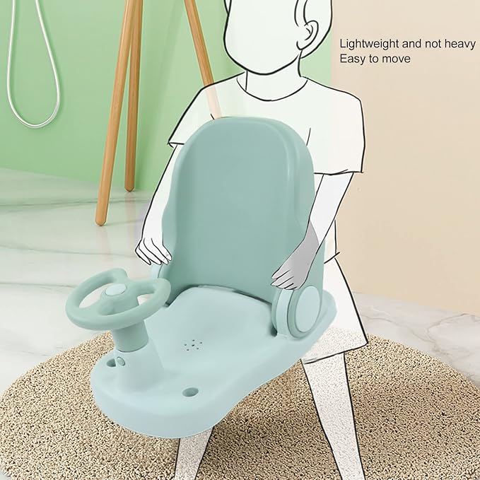 Matybobe Baby Bath Seat Baby Bath Chair Infant Bathtub Seat Slip Safety Shower Chair Adjustable Suction Cups Small Car Shape Steering Wheel Armrest for Infant Toddl (Green)