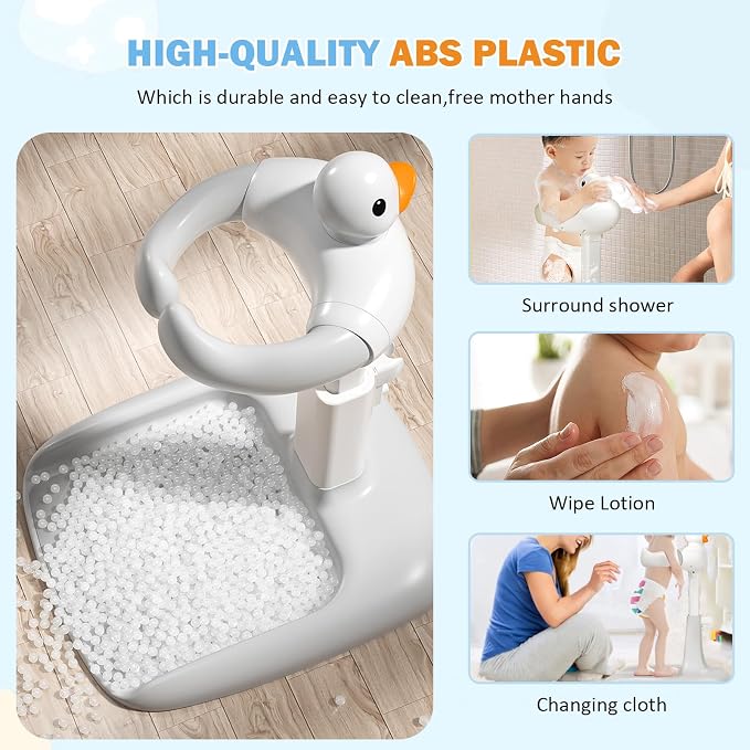 Adjustable Height Baby Shower Stand with Anti-Slip Base, Bath Shower Standing Support, Portable Bath Helper