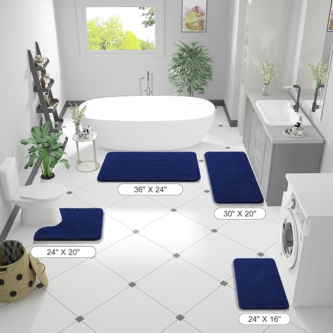 OLANLY Bathroom Runner Rugs 70x24, Extra Soft Absorbent Chenille Bath Rugs, Rubber Backing Quick Dry, Machine Washable Long Bath Mats for Bathroom Floor, Tub and Shower, Home Decor Accessories, Navy