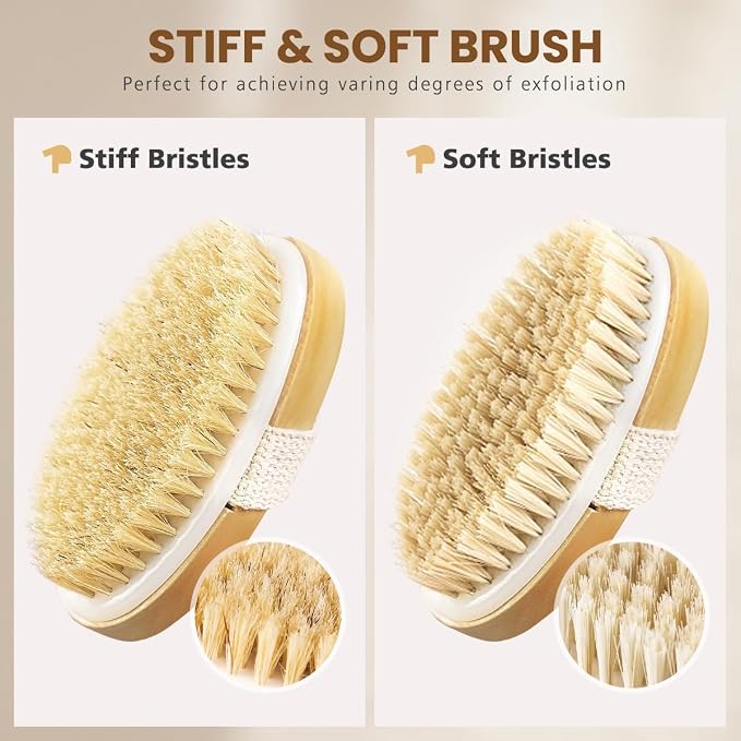 POPCHOSE Dry Brushing Body Brush, Natural Bristle Dry Skin Exfoliating Brush Body Scrub for Flawless Skin, Cellulite Treatment, Lymphatic Drainage and Blood Circulation Improvement