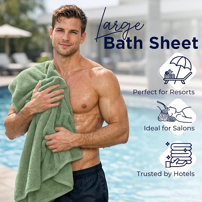 DAN RIVER 2 Pack Luxury Bath Sheets 35x70, 600 GSM, Soft & Quick Dry 100% Ring Spun Cotton Towels Ideal for Hotels, Spas, Gyms & Salons Extra Large, Sage Green