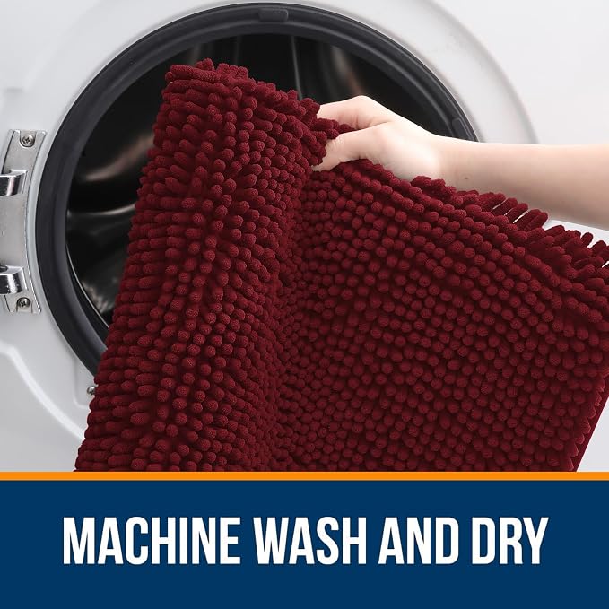 OLANLY Bathroom Runner Rugs 70x24, Soft Absorbent Chenille Bath Rugs, Rubber Backing Quick Dry, Machine Washable Long Bath Mats for Bathroom Floor, Tub and Shower, Home Decor Accessories, Burgundy