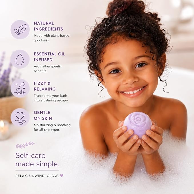 EvolutionUSA 3 Lavender Dreams Bath Bombs for Women – Organic Flower Bath Bombs, Soft Lavender Bath Fizzers, Womens Bath Gift Valentines or Easter, Beautiful Bath for Girls, Mothers Day