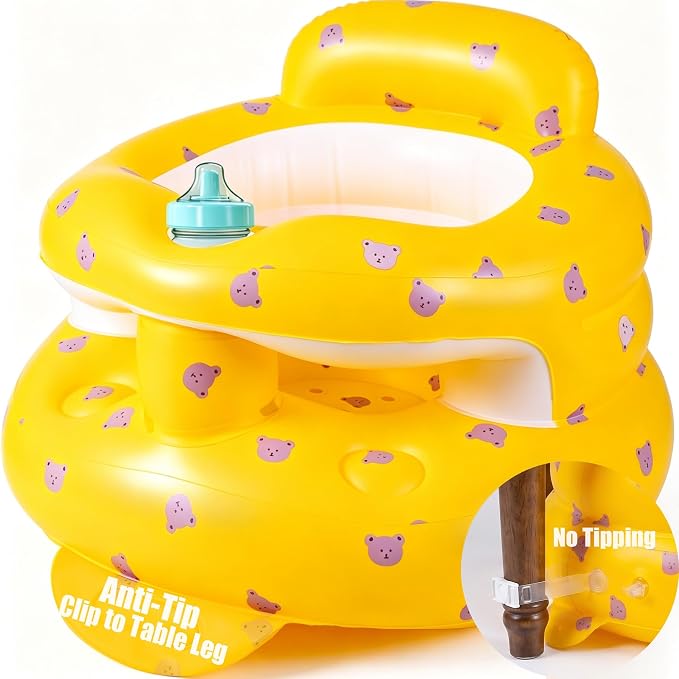 Upgraded Inflatable Baby Seat for 3-36 Months, Baby Chair Sit Me Up Floor Seat – Clip to Table Leg. No Tipping. + Front Guard Anti-Tip, Back Support for Infants Learning to Sit Up + Built-in Air Pump