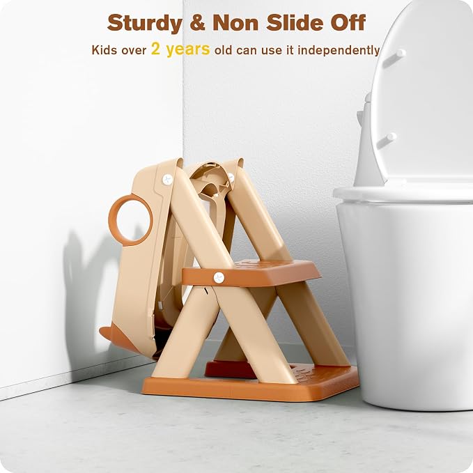 Potty Training Seat, Upgrade Toddler Toilet Seat for Kids Boys Girls, 2 in 1 Potty Training Toilet, Splash Guard Anti-Slip Pad Step Stool(Brown)