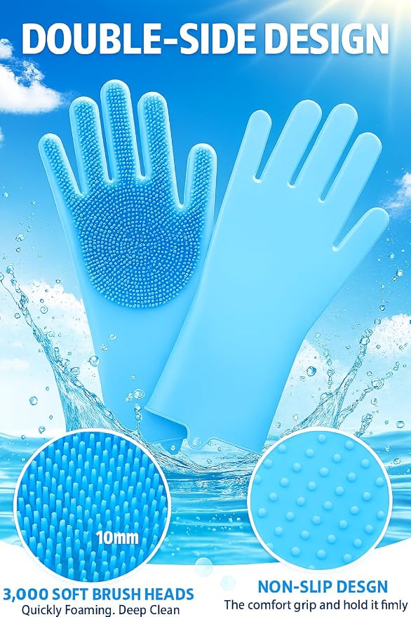 Pet Grooming Glove for Dogs & Cats – Winter Shedding Control Deshedding Brush & Hair Remover with 3,000 Soft Silicone Tips – Wet & Dry Bath Mitt – Heat Resistant & Anti-Slip – Blue