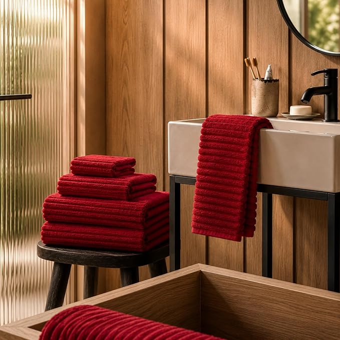 6-Piece Bath Towel Set(30"x60"), 2 Large Bath Towel Sheets, 2 Hand Towels and 2 Washcloths - Highly Absorbent Quick Dry Microfiber,Ultra Soft Towel Set for Bathroom (Red)