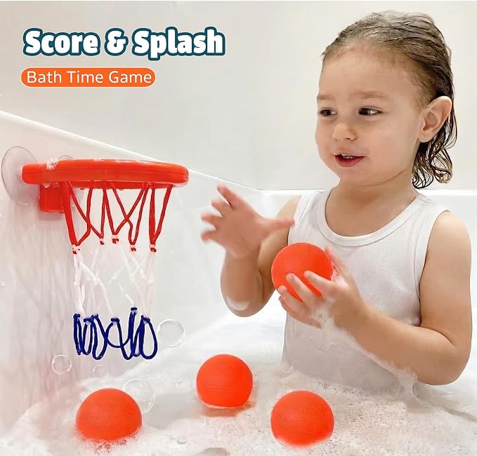 Bath Toys – Bathtub Basketball Hoop for Toddler | Bath Toys for Kids with 4 Mold-Free Balls and Strong Suction Cups Basketball Hoop | Toddler Shower Toys and Fun Bathtub Toys for Boys and Girls
