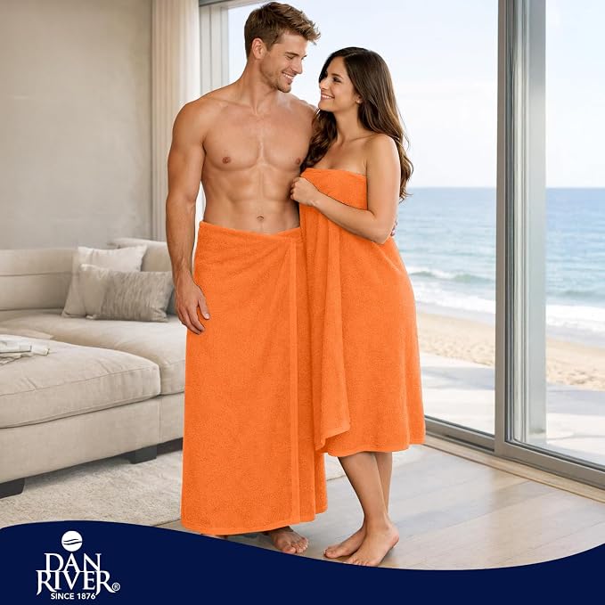 DAN RIVER Pack of 1 Jumbo Bath Sheet 40x80 Inches, Soft Fluffy Bath Sheets Towels for Adults, Quick Dry Shower Towels - Orange