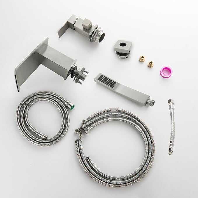 Roman Tub Faucet with Hand Shower, Deck Mount 3 Hole Bath Tub Faucet Set Bathtub Faucet with Handheld Sprayer, Brushed Nickel