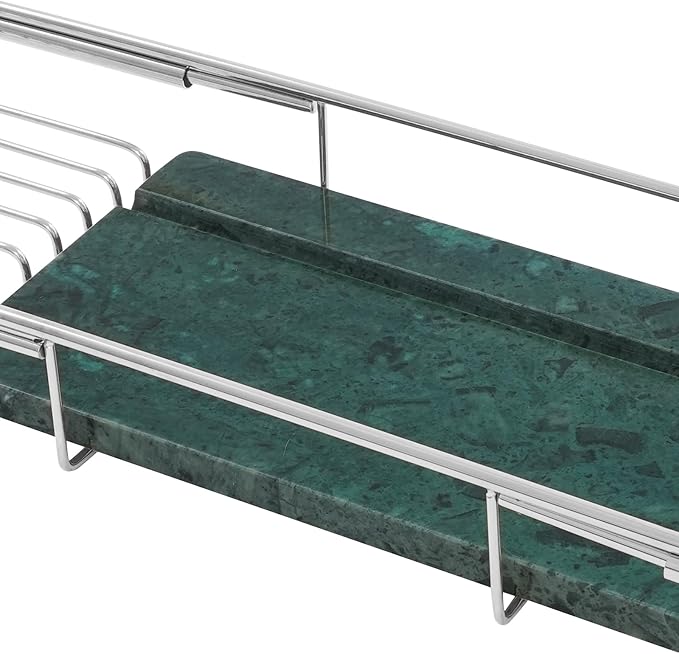 Stainless Steel Bathtub Tray, 44.09 lbs Capacity Bath Caddy, Modern Green Marble Bathtub Tray, Expandable Tool for Bathroom, Kitchen & Hotel, Adjustable 26.77-35.5in(Silver+Green)