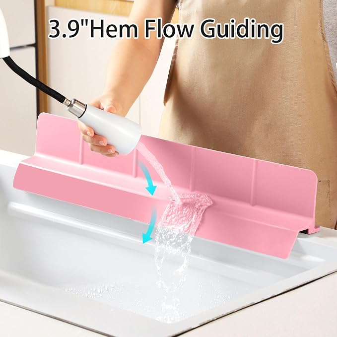 23" Ultra Silicone Sink Splash Guard Released in 2026,Self-Draining Water Splash Guard for Kitchen Sink,Bathroom and Island,with 3.5" High Splash Guard & 7 Strong Suction Cup (Pink)