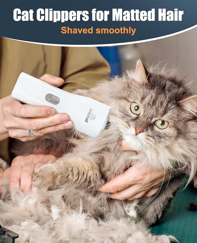 oneisall Pet Clippers for Cat Matted Hair, Quiet Pet Shaver for Cats | Waterproof Cordless Cat Clippers for Matted Long Hair with Storage Bag,Lightweight and Easy to Use for Cat, Pet, Small Dog