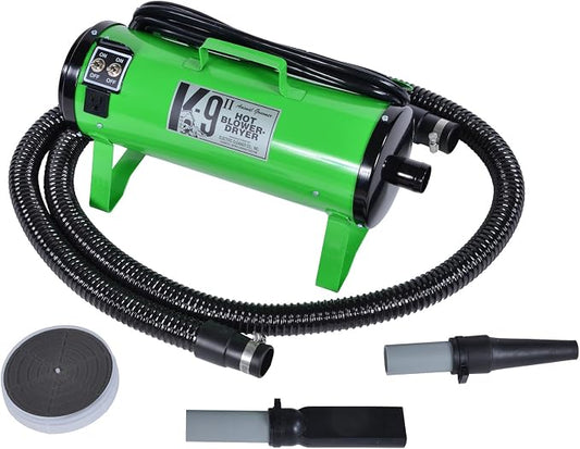 Electric Cleaner Company K9 II Dog Blow Dryer - High Power Grooming Dryer, Heavy Duty, 10' Hose, Deshedding, Lime Green