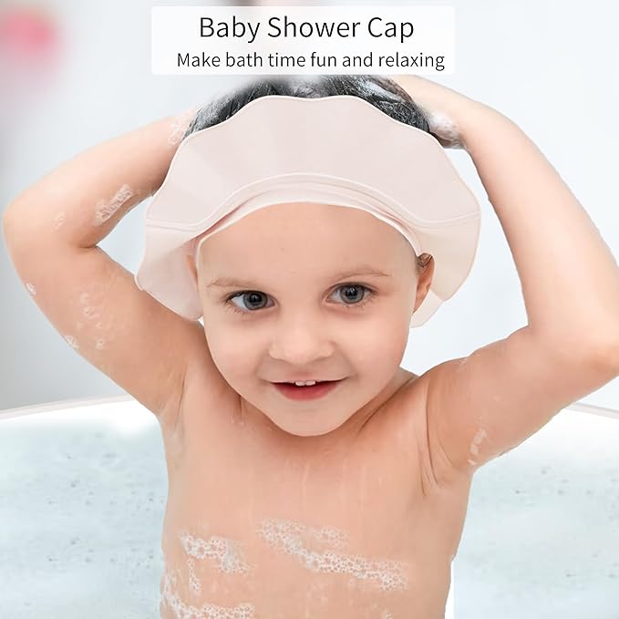 KOMIDK Baby Kids Shower Cap Shampoo Bath Bathing Hat Silicone Adjustable Washing Hair Shower Bathing Protection Shower Cap for Toddler, Baby, Kid, Children (White)