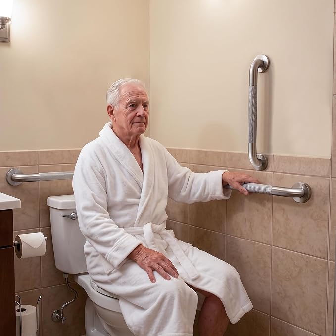 16 Inch Shower Grab Bar for Seniors,1.25'' Diameter 304 Stainless Steel Heavy Duty Anti-Slip Bathroom Safety Handicap Grab Bar for Shower, Bathtub & Toilet Support, Wall Mounted, Supports 500lbs