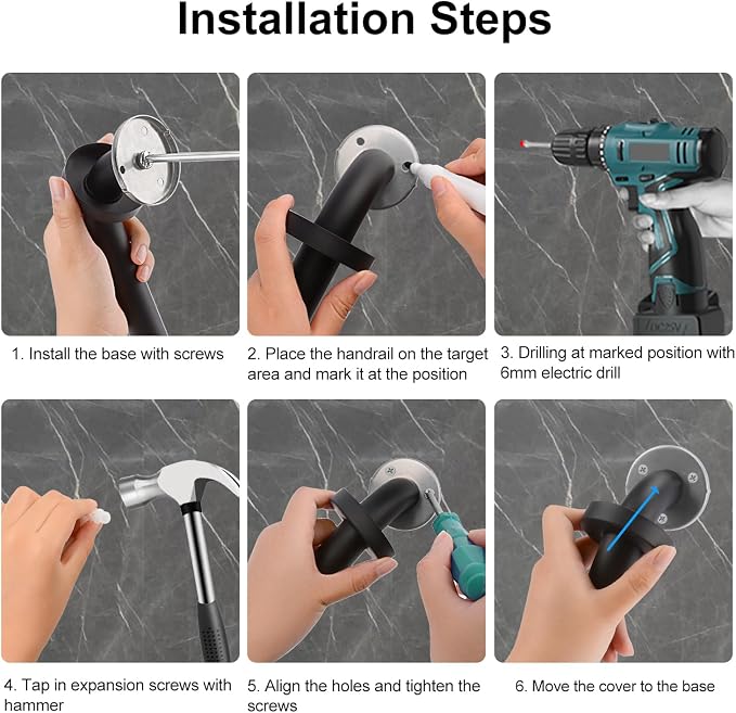 supregear Grab Bars for Wall, Bathroom Shower Handle for Seniors, 1 Inch Diameter 201 Stainless Steel Safety Hand Rail, Wall Mounted Toilet Bathtub Support, Black Finish, 16 Inch
