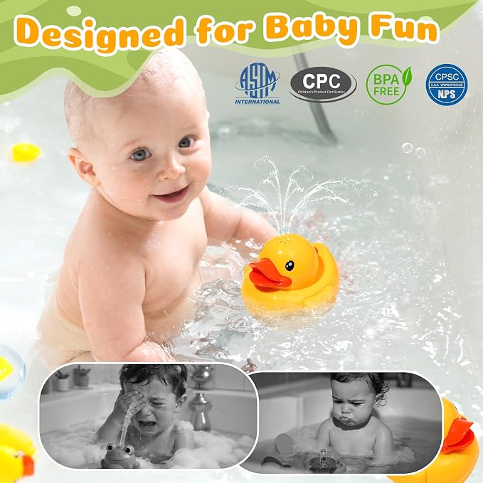 Baby Bath Toys Spraying Duck for Toddlers, Water Play Sprinkler for Babies | Cute Duck Design Bathtub Pool Water Toys with Fountain Spray, Fun Baby Bath Companion, Baby Boys Girls Birthday Gifts 12M+