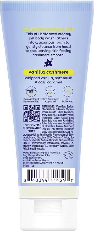 eos Travel Vanilla Cashmere Body Wash- Travel Size Essential, Toiletries, Mini Body Wash, 2.5 fl oz (Pack of 2)