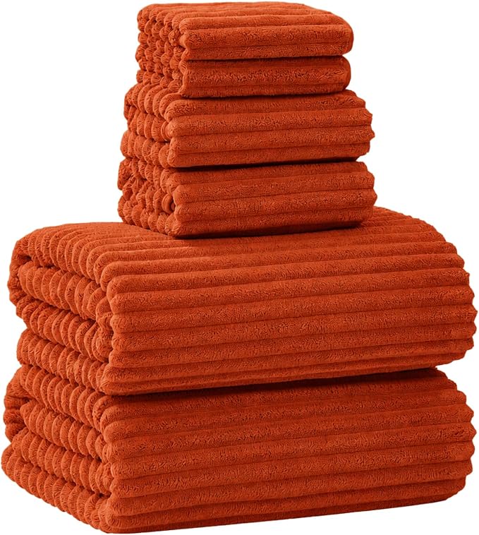 6-Piece Bath Towel Set - Includes 2 Extra Large Bath Sheets (40"x80"), 2 Hand Towels & 2 Washcloths - Premium Microfiber Quick Dry Luxury Towels for Bathroom (Burnt Orange)