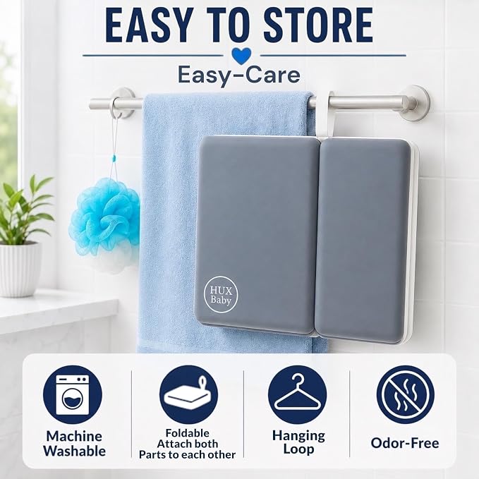 Comfortable Baby Bath Kneeler and Elbow Rest Pad Set, Non-Slip Bathtub Kneeling Pad for Bathing Baby, Bath Tub Cushion Mat, Elbow Pads, Toy Organizer Storage Pockets, Strong Suction Cups