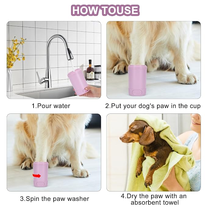 Dog Paw Cleaner, Pet Foot Washer for Small Medium Dogs Cat, Grooming Essentials to Wash Muddy Puppy Feet (Pink)