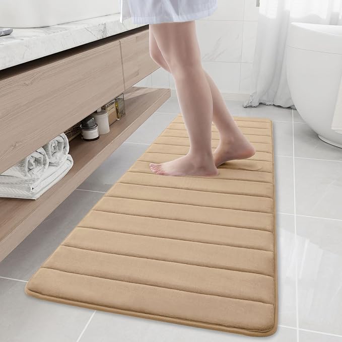 Buganda Memory Foam Bath Mat, 59" x 20", Ultra Soft Bathroom Rugs, Water Absorbent and Machine Washable Bath Rug Runner for Bathroom, Shower, and Tub, Camel