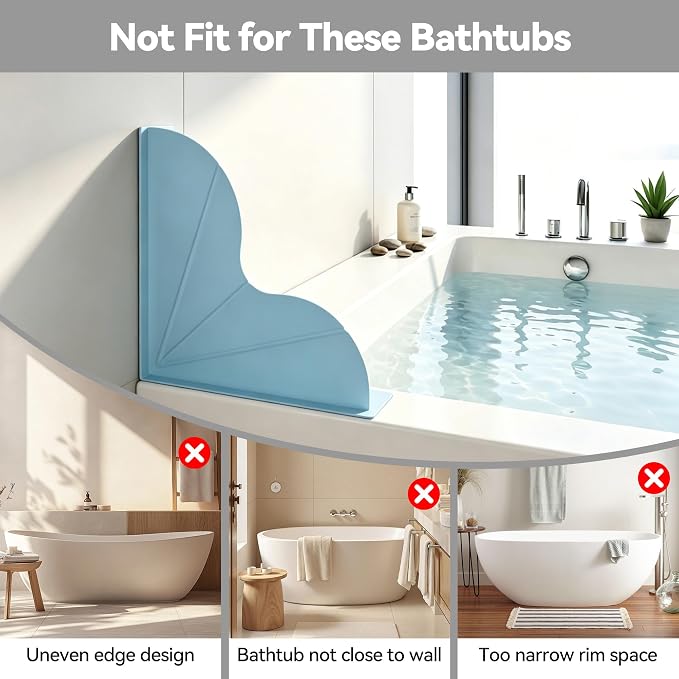 Shower Splash Guard 2-Pack – All-Silicone Bathtub Splash Guard with Strong Suction Cups, Reusable Shower Water Blocker for Bathtubs and Countertops (Blue, L-2pcs)