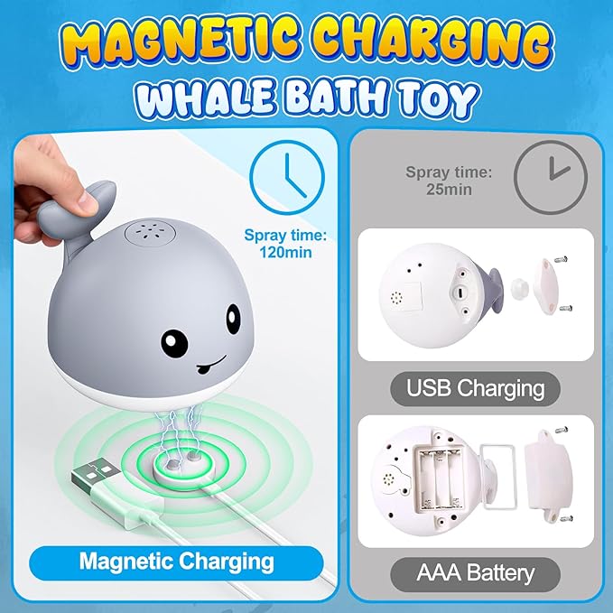 Original Magnetic Charging - Whale Bath Toy, Light Up Baby Bath Toys for Kids Ages 1-3, Baby Easter Basket Stuffers Bathtub Water Toy Sprinkler, 1 2 3 Year Boys Girls Gifts Bath Toy 6-12-18 Months
