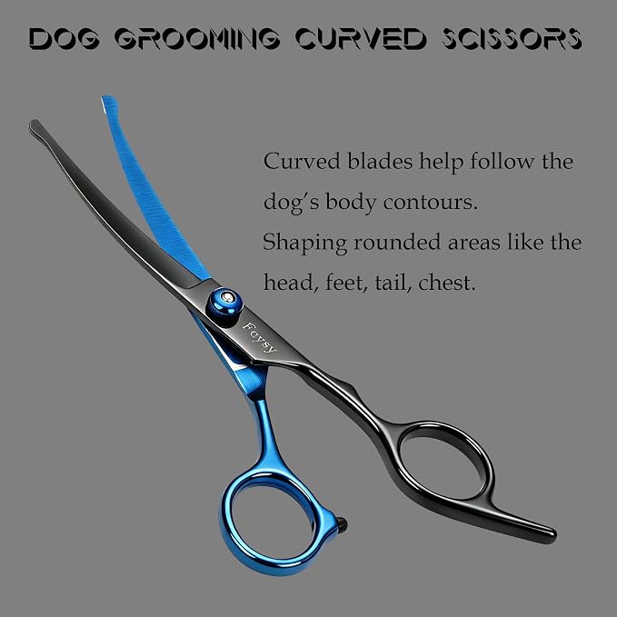 Dog Grooming Scissors Kit, Fcysy Professional Pet Shears for Cats at Home, Dog Grooming Tools with Curved & Straight Blades Scissors Thinning Shears Pet Supply Set