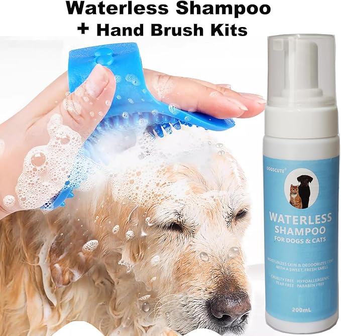Dog Dry Shampoo, Waterless Dog Shampoo with Silicone Brush, PH-Balanced Dog Shampoo Foam for Dogs & Cats, Clean Moisturizes Skin & Deodorizes Coat with Fresh Smell