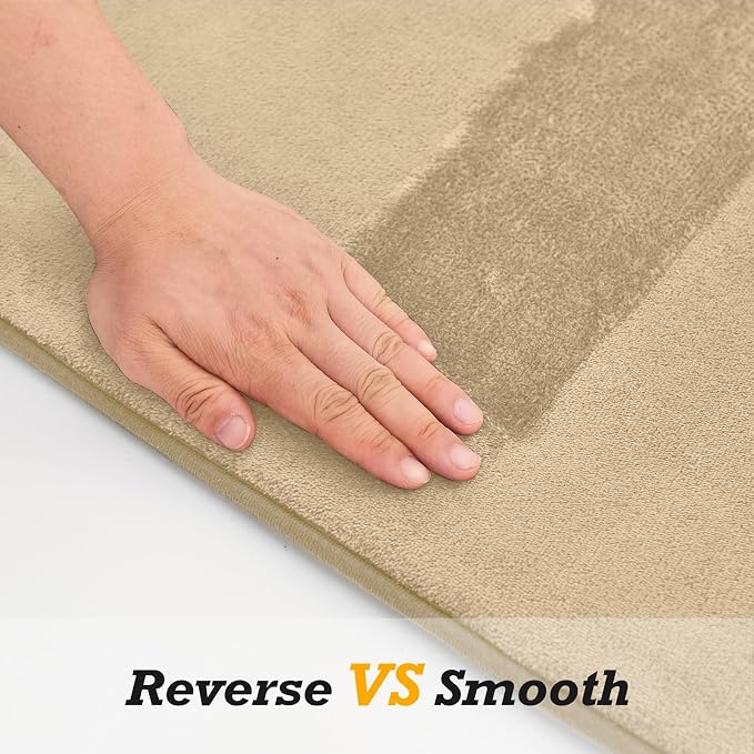 HUXMEYSON Bathroom Rugs Sets 3 Piece, Non-Slip & Quick Dry Bath Mat Set, Ultra Soft Velvet Bath Rugs for Bathroom, Toilet and Shower Floor, Khaki