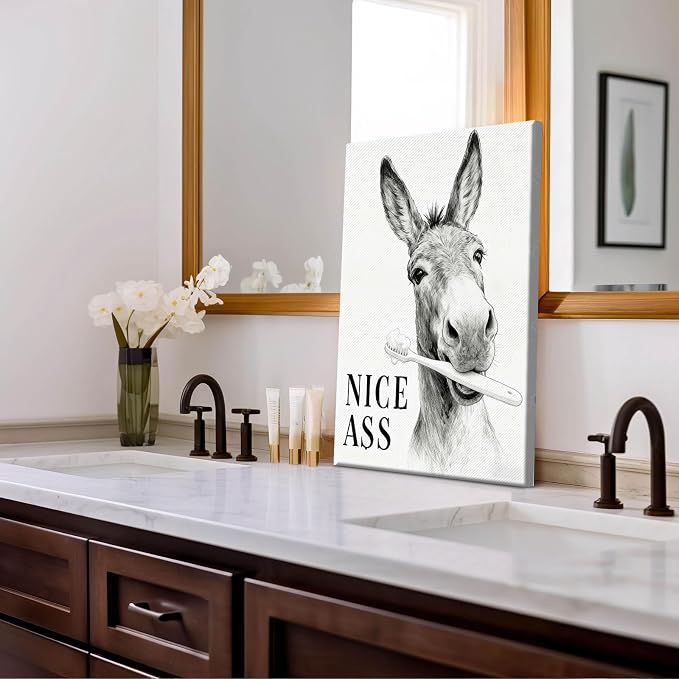 Funny Bathroom Wall Art Black and Grey Painting Prints with Nice Ass Quotes Framed Animals Artwork for Washroom Restroom Toilet Home Decoration Aesthetic Family Wall Decor 20X30 in Unframed
