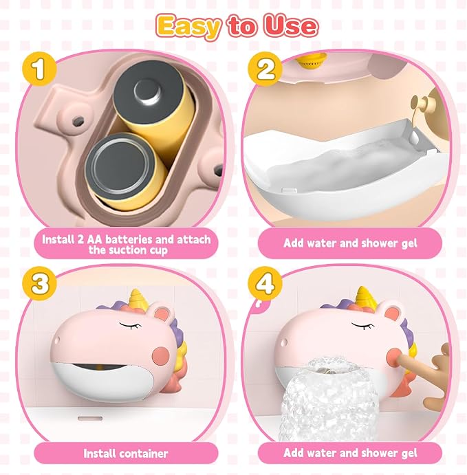 Bath Bubble Machine for Toddlers,Bubble Bath Toy with Music, Automatic Bubble Maker for Bathtub,Strong Suction Cups,Interactive Baby Bath Toys for Birthday